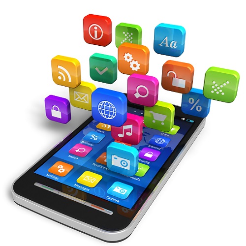 Smartphone with cloud of application icons